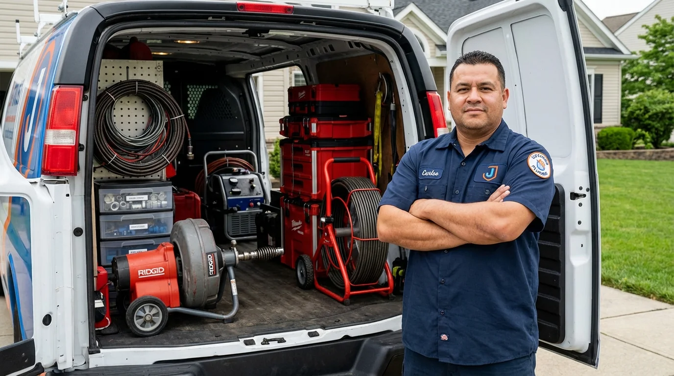 Professional drain cleaning equipment and Johns Plumbing LLC plumber in Finley
