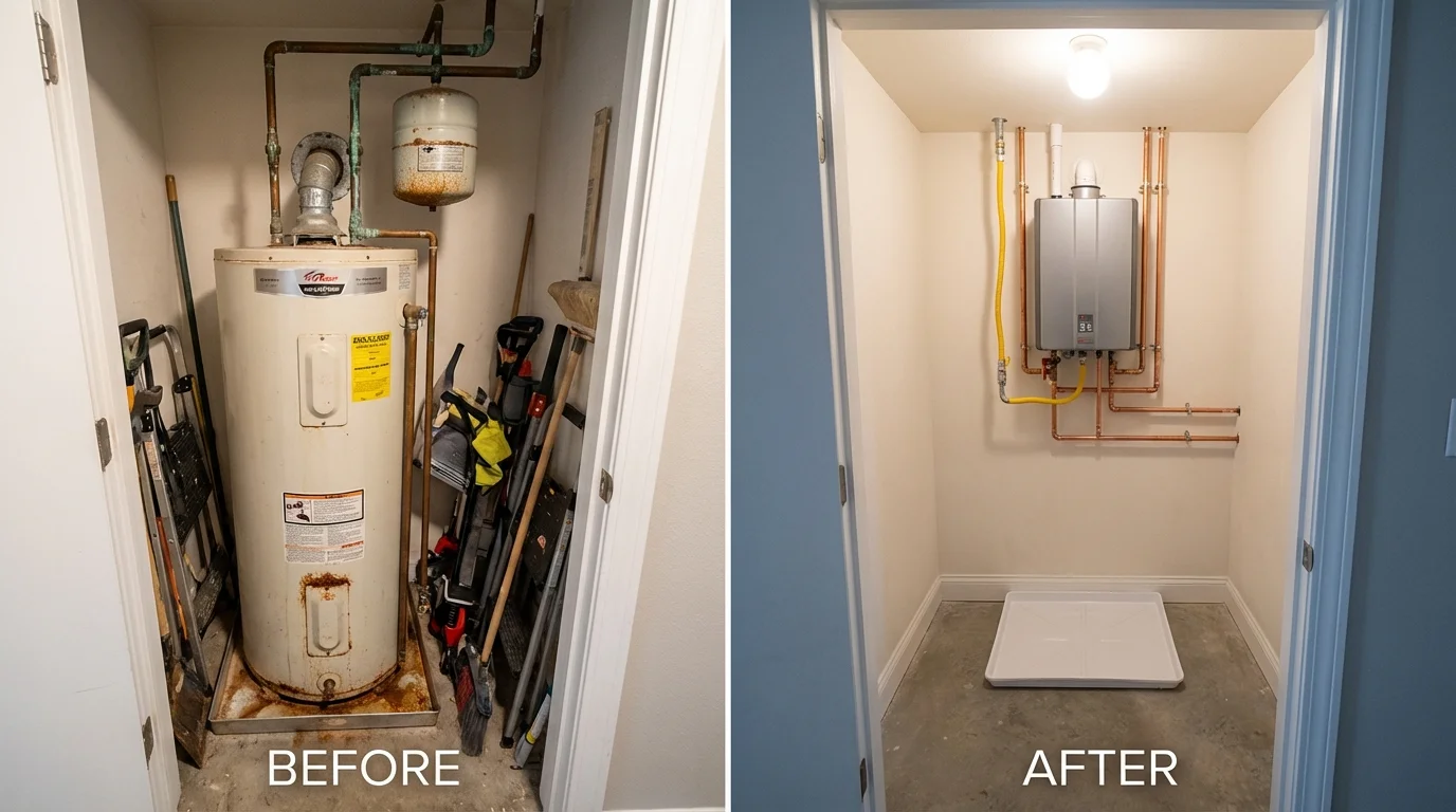 Tank water heater versus wall-mounted tankless unit comparison for Finley, ND homeowners