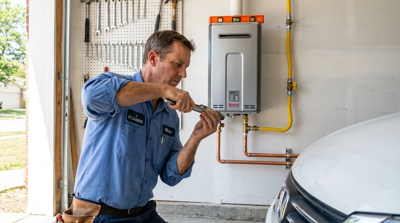 Tankless water heater installation by a Johns Plumbing LLC plumber in Finley
